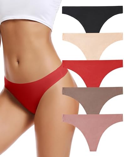TALLA S - voenxe - Tangas para mujer, sin costuras, invisibles, sin líneas, transpirables, cómodas, ropa interior para mujer, paquete de 5 unidades