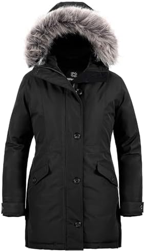 wantdo Womens Winter Coats Warm Puffer Jacket Long Thicken Parka with Faux Fur Hood