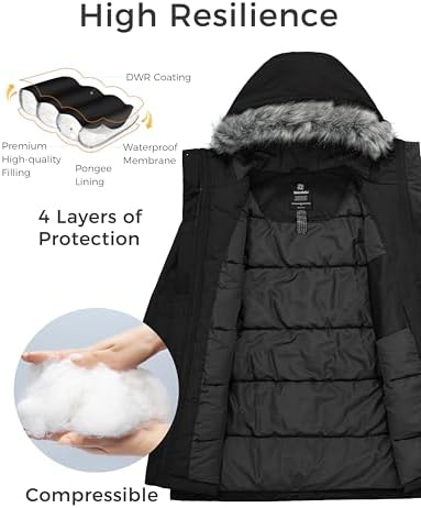 wantdo Womens Winter Coats Warm Puffer Jacket Long Thicken Parka with Faux Fur Hood
