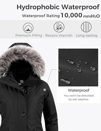 wantdo Womens Winter Coats Warm Puffer Jacket Long Thicken Parka with Faux Fur Hood