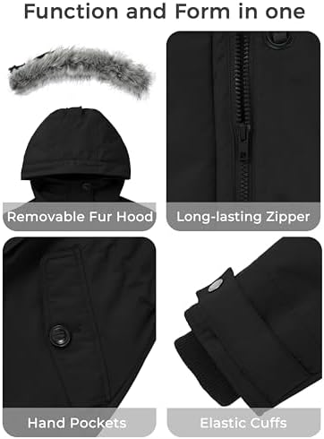 wantdo Womens Winter Coats Warm Puffer Jacket Long Thicken Parka with Faux Fur Hood
