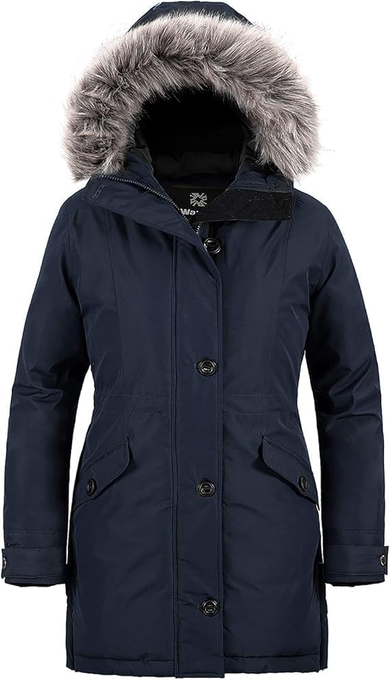 wantdo Womens Winter Coats Warm Puffer Jacket Long Thicken Parka with Faux Fur Hood
