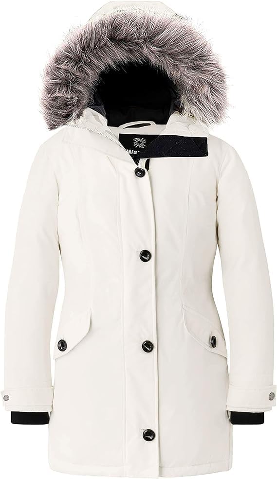 wantdo Womens Winter Coats Warm Puffer Jacket Long Thicken Parka with Faux Fur Hood