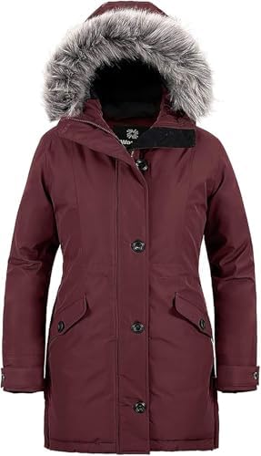 wantdo Womens Winter Coats Warm Puffer Jacket Long Thicken Parka with Faux Fur Hood