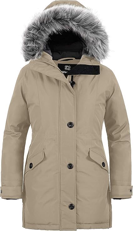 wantdo Womens Winter Coats Warm Puffer Jacket Long Thicken Parka with Faux Fur Hood