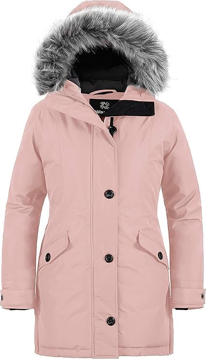 wantdo Womens Winter Coats Warm Puffer Jacket Long Thicken Parka with Faux Fur Hood