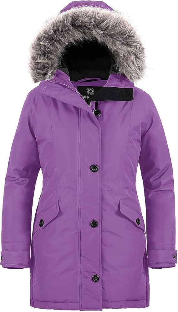 wantdo Womens Winter Coats Warm Puffer Jacket Long Thicken Parka with Faux Fur Hood