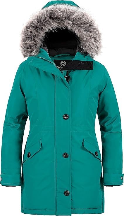 wantdo Womens Winter Coats Warm Puffer Jacket Long Thicken Parka with Faux Fur Hood