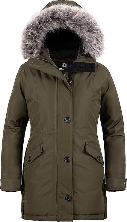 wantdo Womens Winter Coats Warm Puffer Jacket Long Thicken Parka with Faux Fur Hood