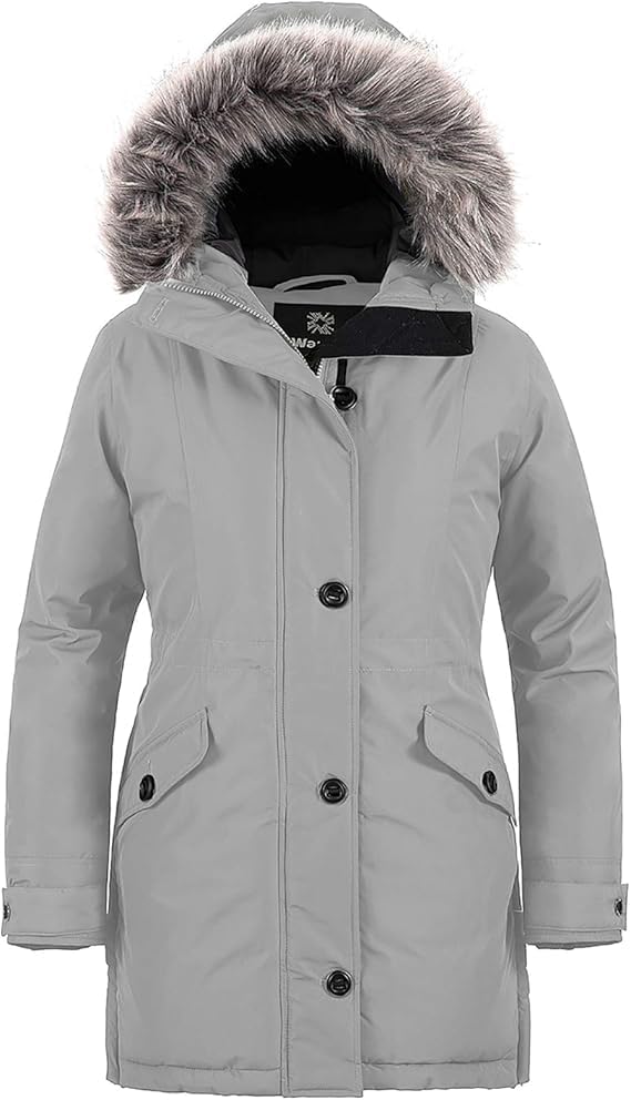 wantdo Womens Winter Coats Warm Puffer Jacket Long Thicken Parka with Faux Fur Hood