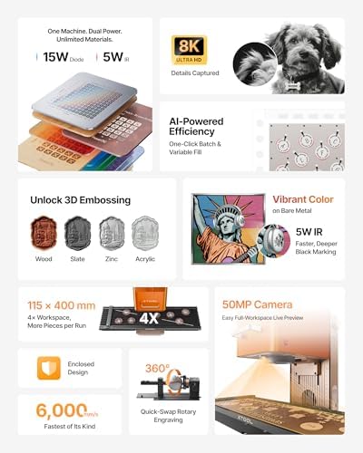 xTool F2 5W IR & 15W Diode Dual Laser Engraver  Built in 50MP Camera  6000mm/s Ultra Fast  3D Embossing  Color Marking on Metal  On Site & Small Batch Ready  Portable Desktop Laser Engraving Machine